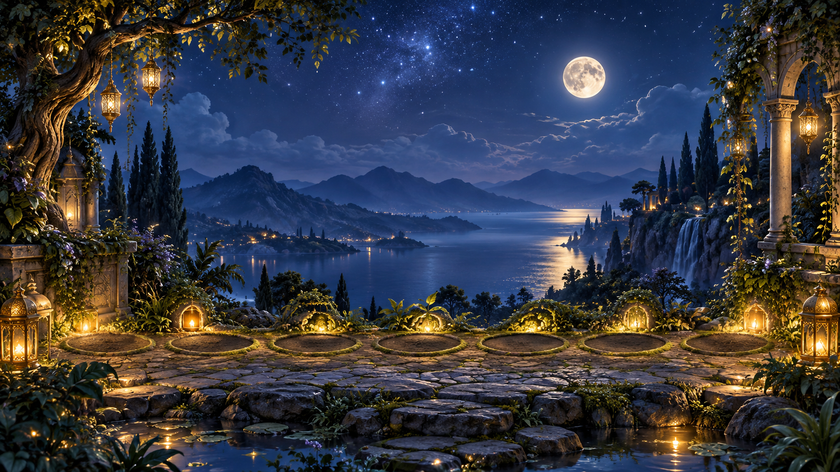 Night garden with seven planting spaces